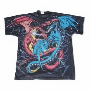 Liquid Blue 1994 Vintage Dueling‎ Dragons Double Sided T-Shirt Black Men's XL
